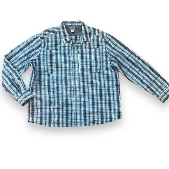 L.L. Bean Shirt Mens XXL Blue Plaid Outdoor Fishing Vented  Pockets Outdoor - Picture 1 of 11